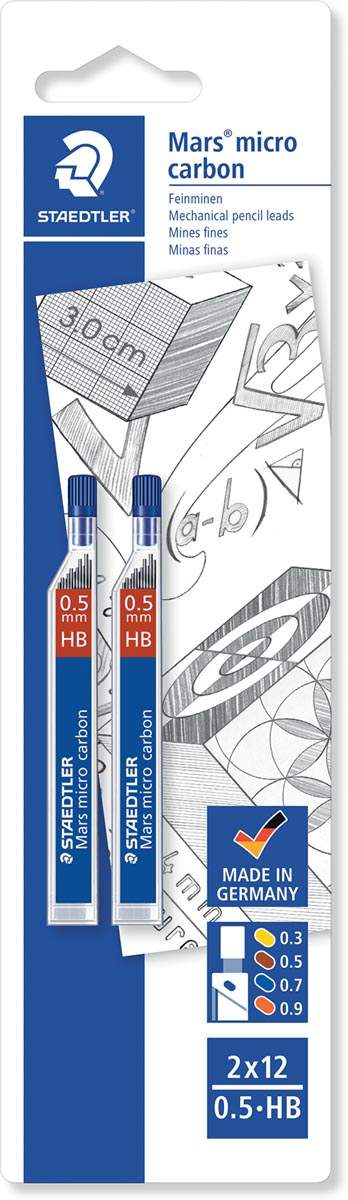 Staedtler Mars micro potloodstiften, 0,5 mm, HB, blister van 2 etuis van 12 stuks afbeelding