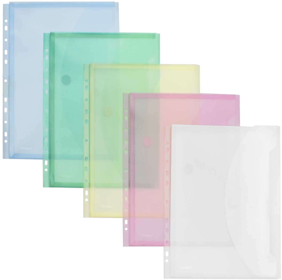 Foldersys geperforeerde showtas A4, geassorteerde kleuren, pak van 10 stuks afbeelding
