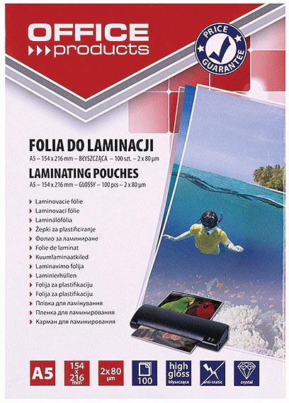 OFFICE products lamineerhoes A5, 160 micron (2 x 80 micron), pak van 100 stuks