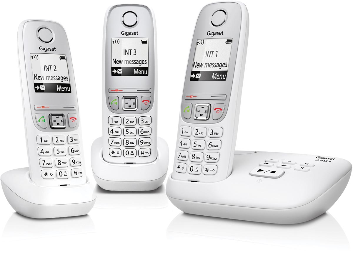 Gigaset A415 DECT draadloze telefoon met antwoordapparaat, met 2 extra handsets, wit