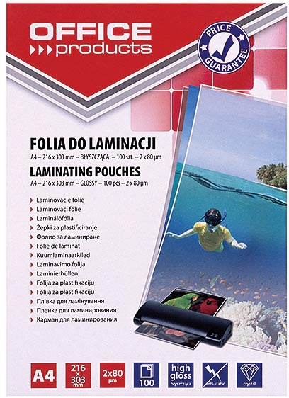 OFFICE products lamineerhoes ft A4, 160 micron (2 x 80 micron), pak van 100 stuks afbeelding