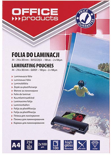 OFFICE products lamineerhoes A4, 200 micron (2 x 100 micron), pak van 100 stuks