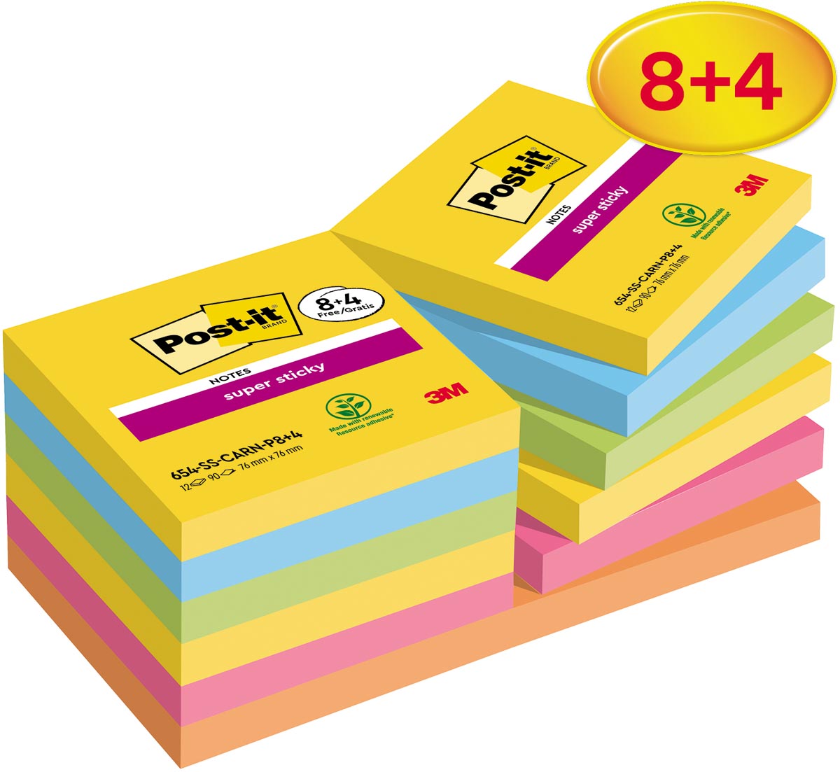 Post-it Super Sticky notes Carnival, 90 vel, ft 76 x 76 mm, 8 + 4 GRATIS Post-it Super Sticky notes Carnival, 90 vel, ft 76 x 76 mm, 8 + 4 GRATIS