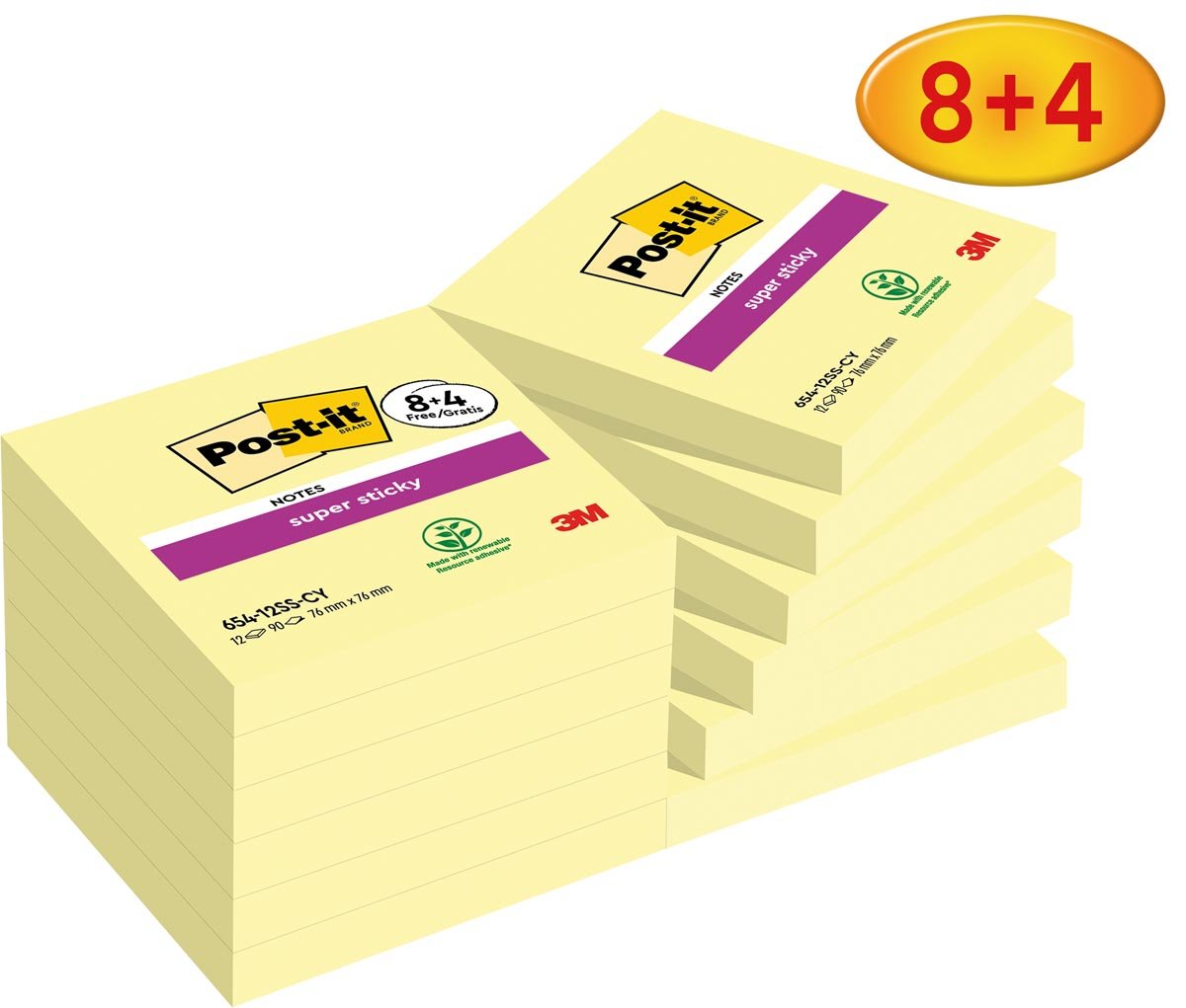 Post-it Super Sticky notes Canary Yellow, 90 vel, ft 76 x 76 mm, 8 + 4 GRATIS Post-it Super Sticky notes Canary Yellow, 90 vel, ft 76 x 76 mm, 8 + 4 GRATIS