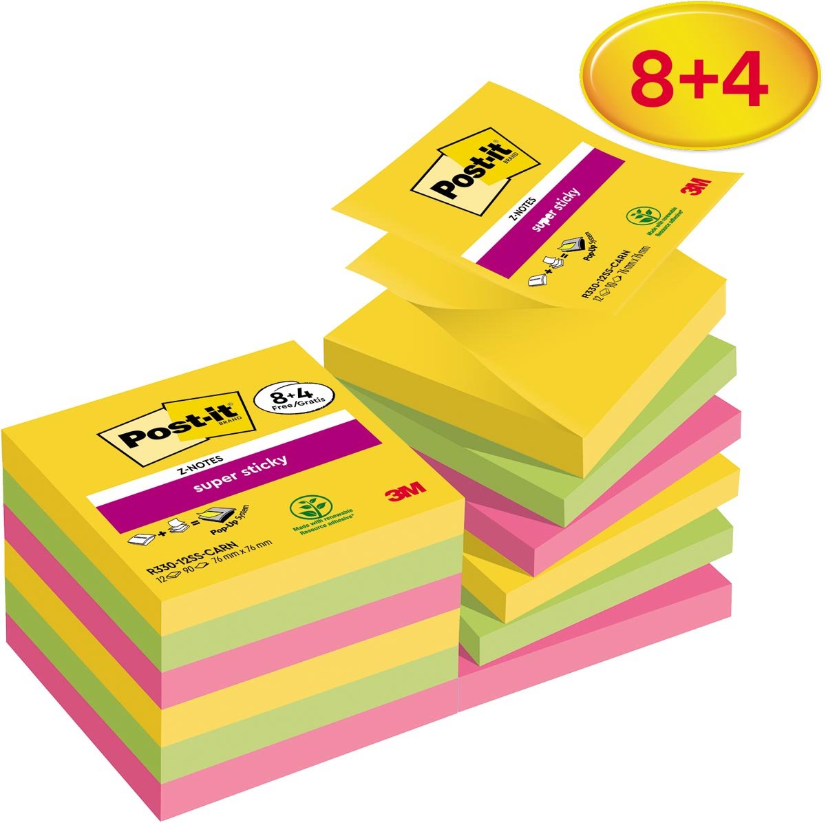 Post-it Super Sticky Z-notes Carnival, 90 vel, ft 76 x 76 mm, 8 + 4 GRATIS Post-it Super Sticky Z-notes Carnival, 90 vel, ft 76 x 76 mm, 8 + 4 GRATIS