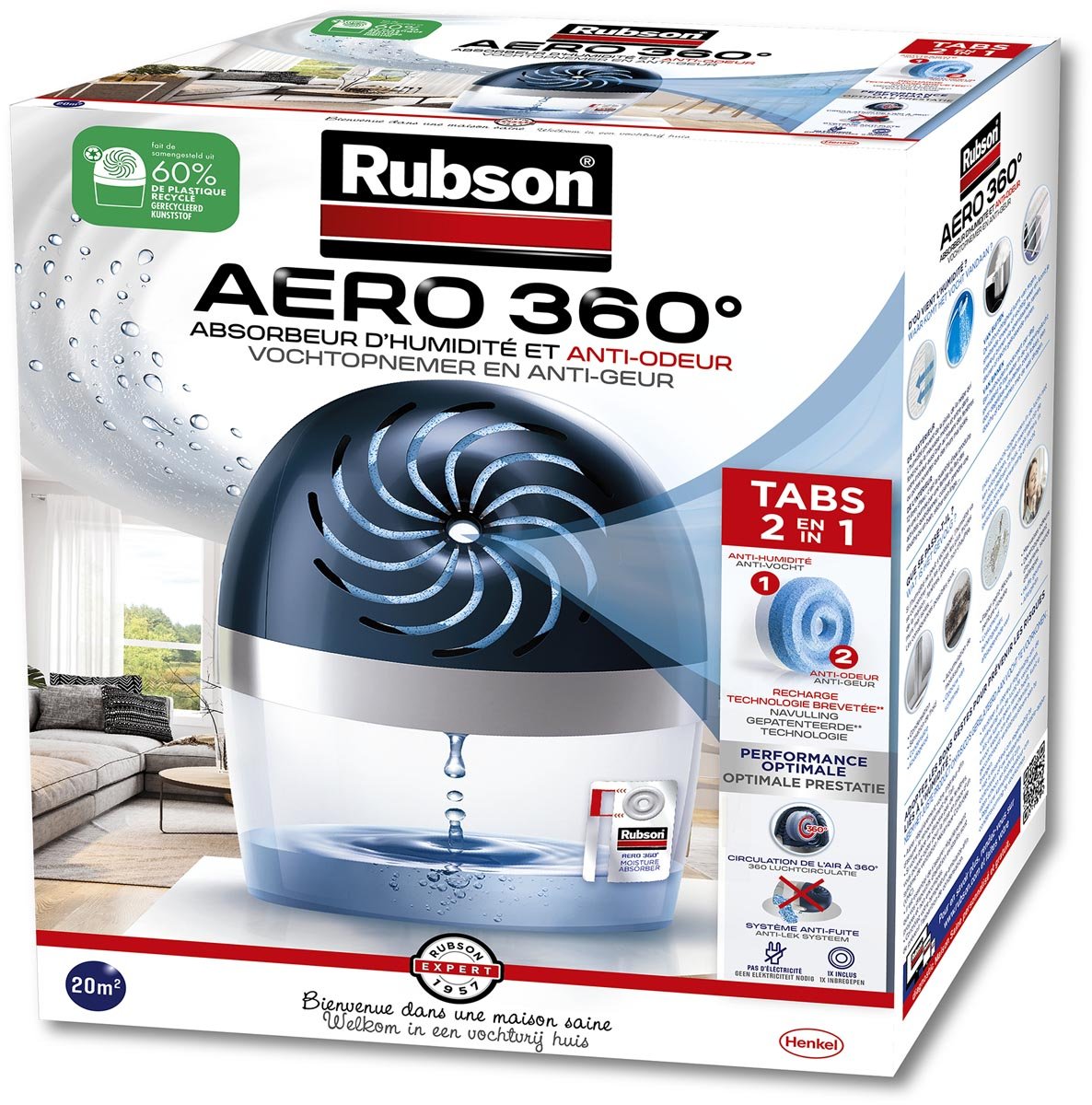 Rubson navulbare ontvochtiger AERO 360, werkt met tabs van 450 gram afbeelding