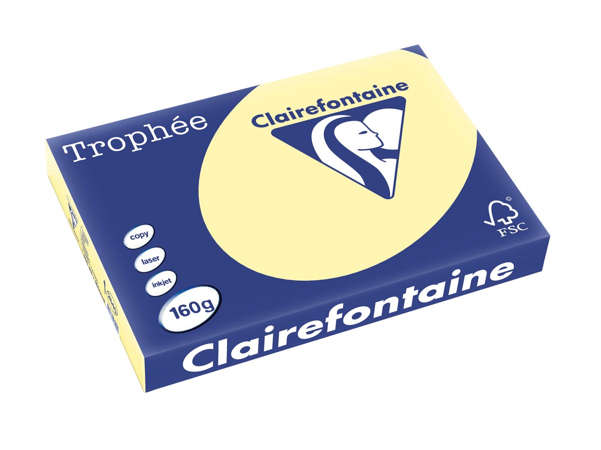 Clairefontaine Trophée Pastel, gekleurd papier, A3, 160 g, 250 vel, kanariegeel