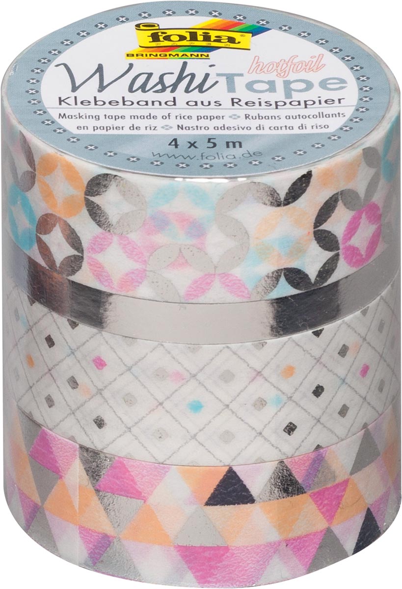 Folia washi tape zilver, pak met 4 stuks