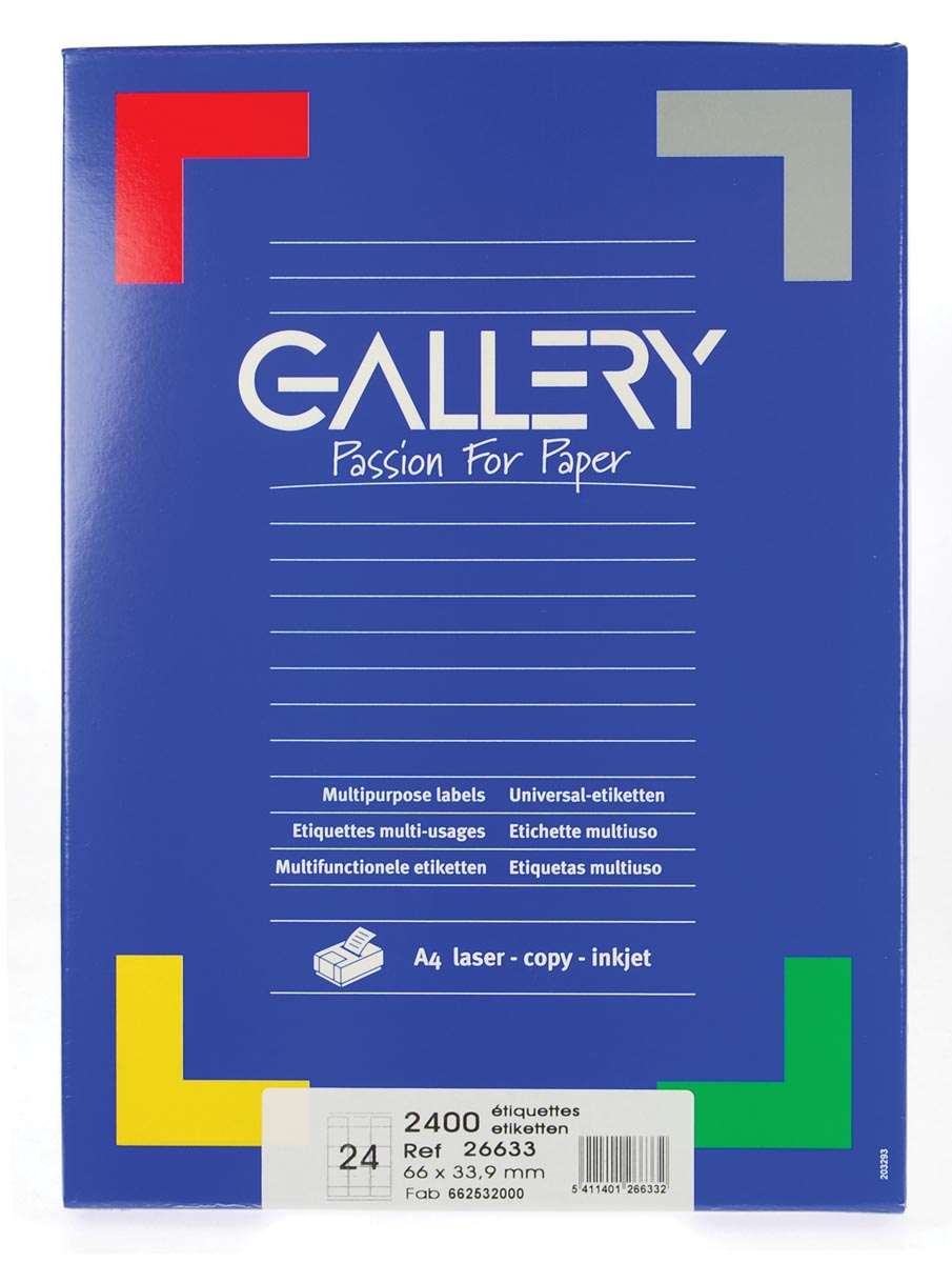 Gallery witte etiketten, ft 66 x 33,9, ronde hoeken, doos van 2.400 etiketten afbeelding