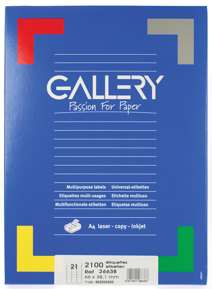 Gallery witte etiketten ft 66 x 38,1 mm (b x h), ronde hoeken, doos van 2.100 etiketten afbeelding