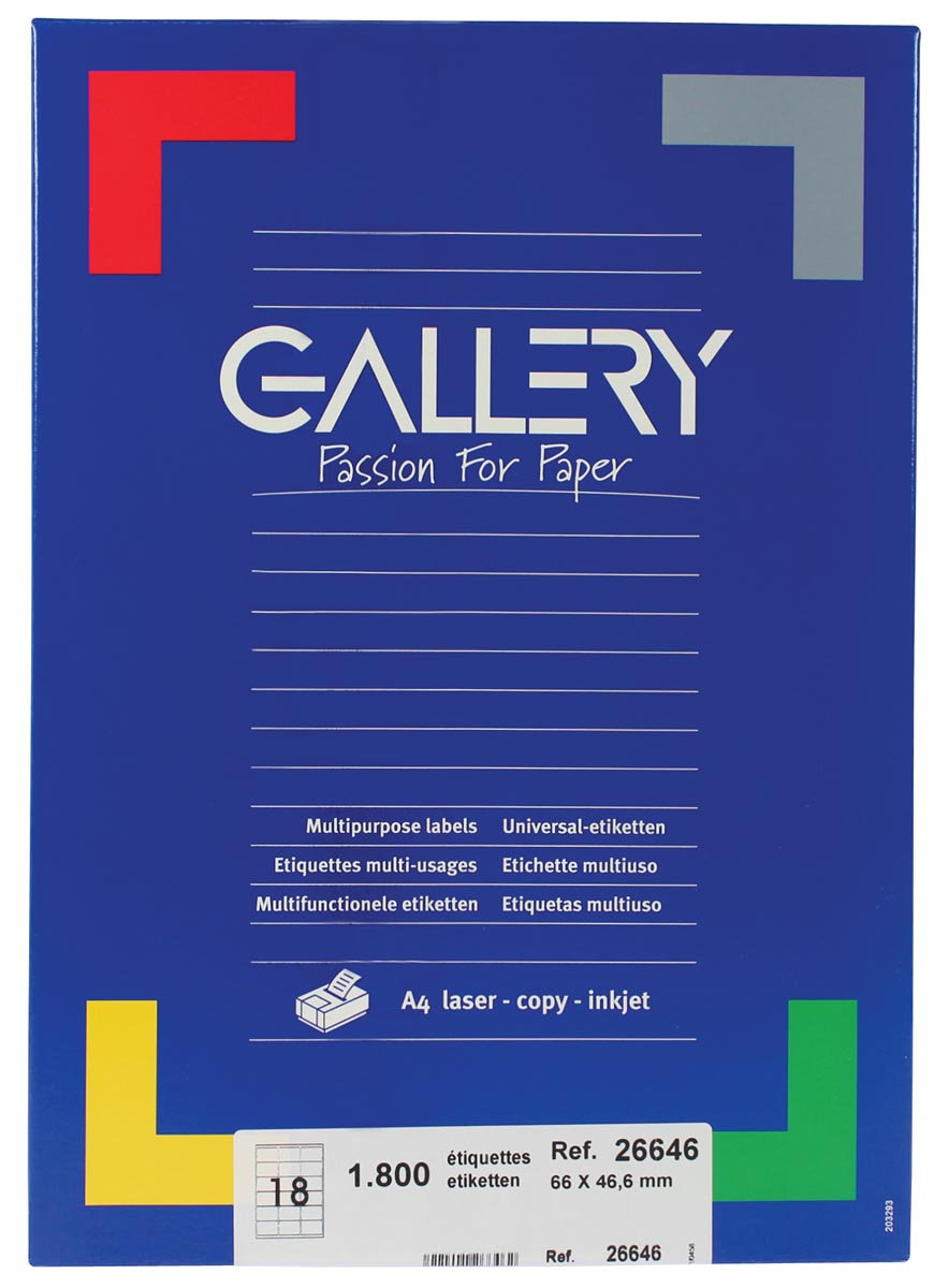 Gallery witte etiketten ft 66 x 46,6 mm (b x h), ronde hoeken, doos van 1.800 etiketten afbeelding