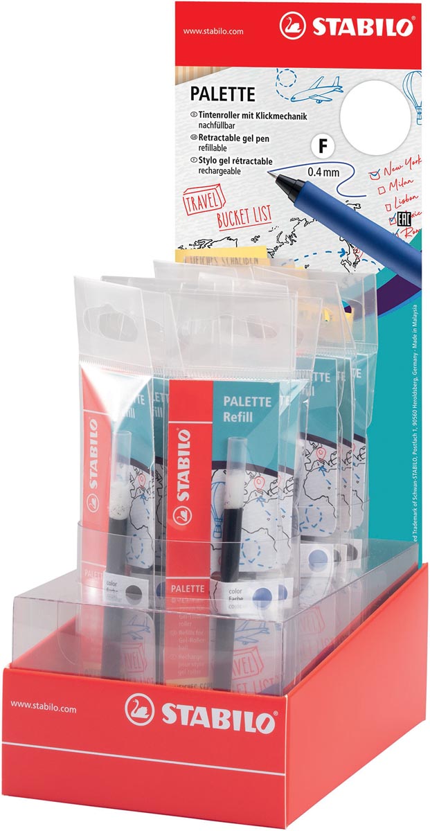 STABILO PALETTE gel roller navulling, 0,4 mm, display van 20 stuks in geassorteerde kleuren STABILO PALETTE gel roller navulling, 0,4 mm, display van 20 stuks in geassorteerde kleuren
