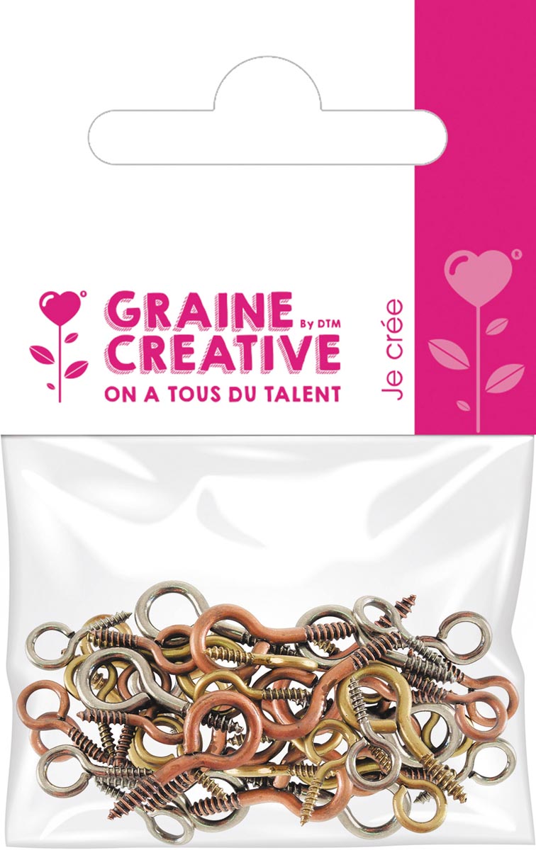 Graine Créative schroefhaken, 2 formaten, zak van 36 stuks Graine Créative schroefhaken, 2 formaten, zak van 36 stuks
