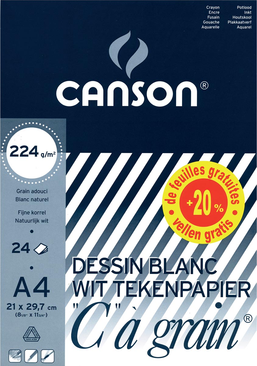 Canson tekenblok C à grain® ft A4, papier van 224 g/m²