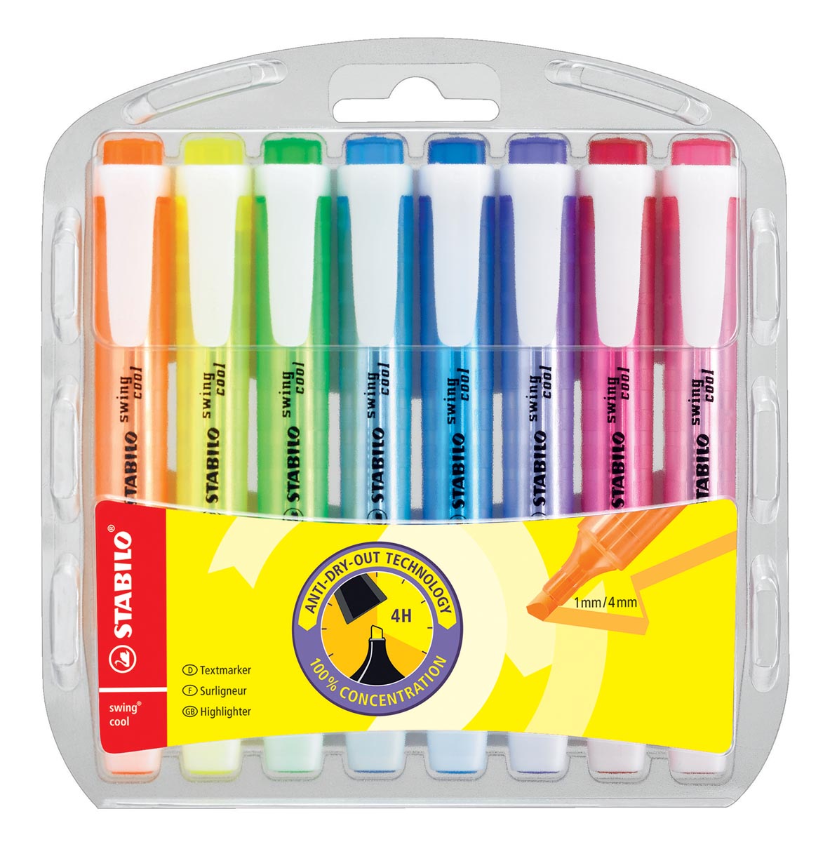 STABILO swing cool markeerstift, blister van 8 stuks in geassorteerde kleuren afbeelding