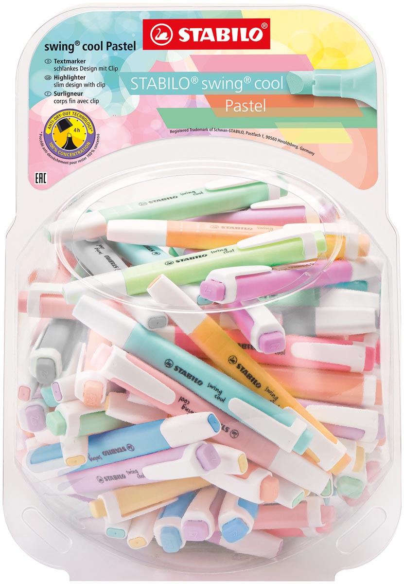STABILO swing cool pastel markeerstift, display van 100 stuks STABILO swing cool pastel markeerstift, display van 100 stuks