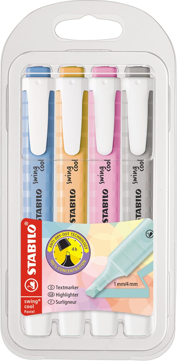 STABILO swing cool markeerstift pastel, etui van 4 stuks, assorti afbeelding