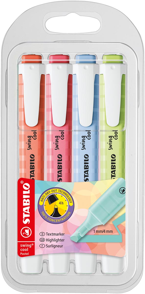 STABILO swing cool pastel markeerstift, etui van 4 stuks afbeelding