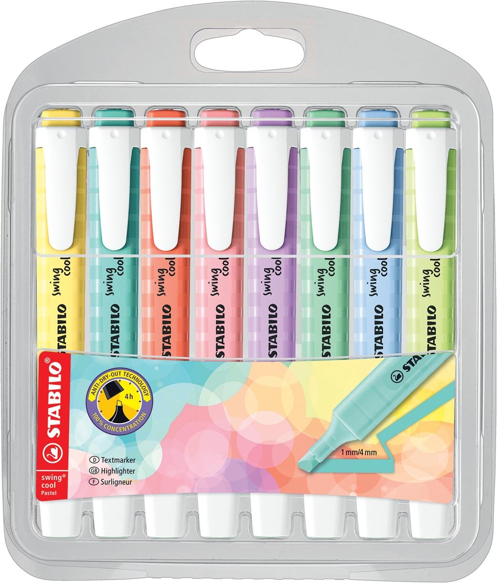 STABILO swing cool pastel markeerstift, etui van 8 stuks afbeelding