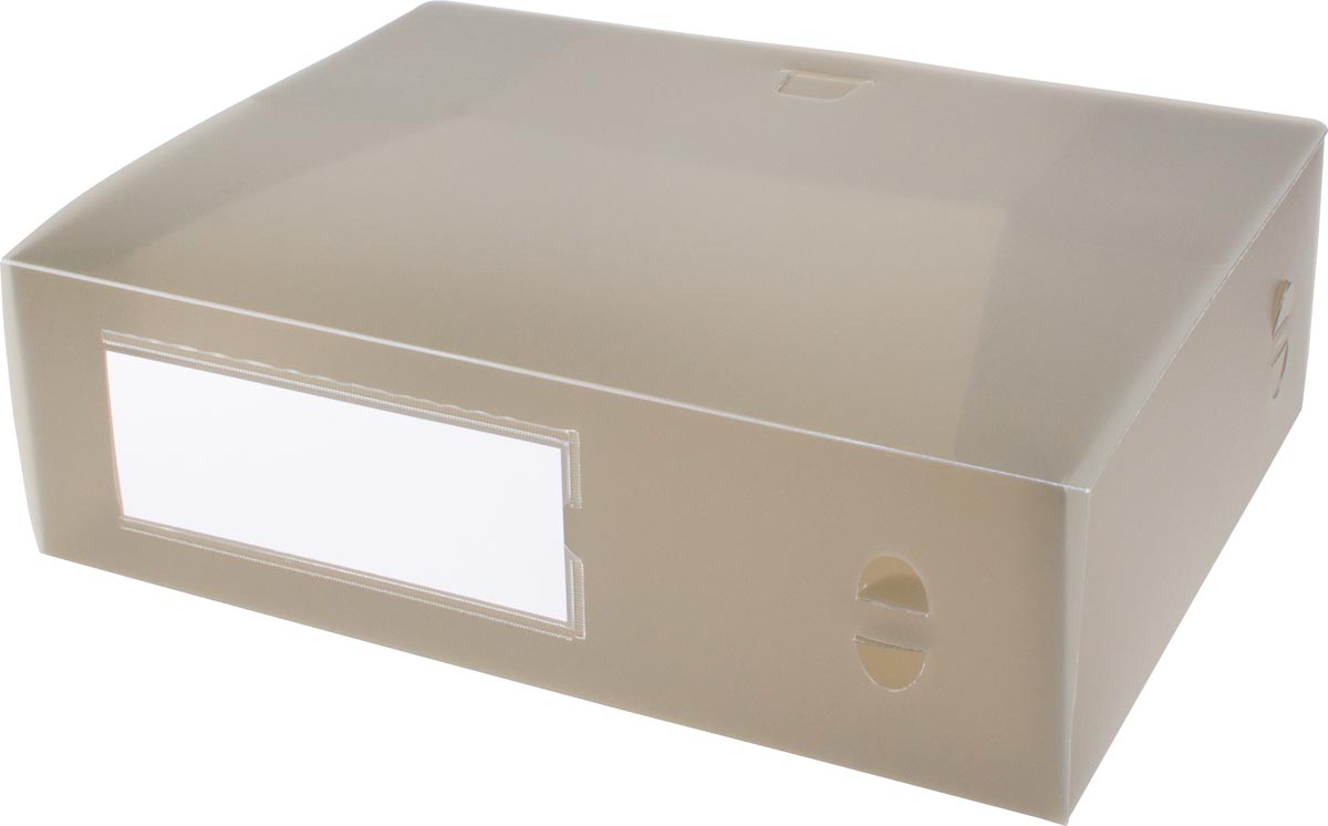 Pergamy elastobox, voor ft A4, uit PP van 700 micron, rug van 10 cm, transparant grijs Pergamy elastobox, voor ft A4, uit PP van 700 micron, rug van 10 cm, transparant grijs
