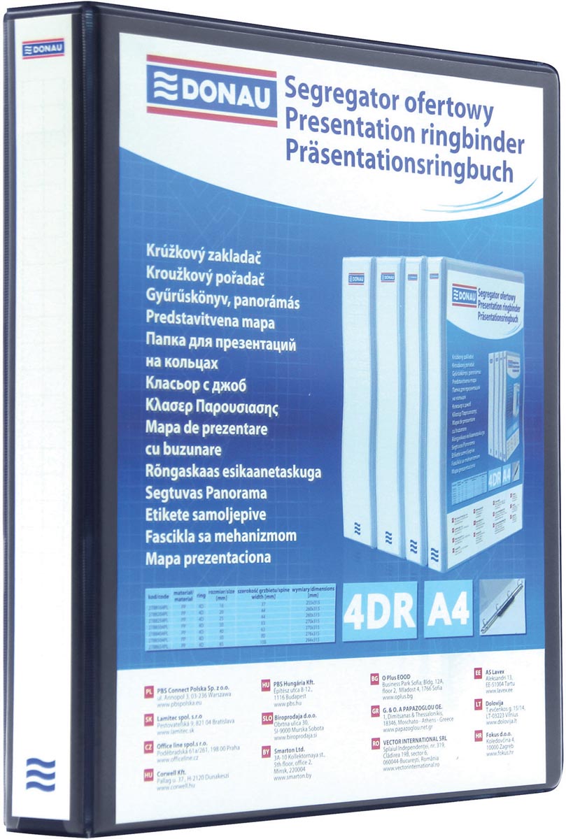 DONAU personaliseerbare ringmap, PP, ft A4, 4 D-ringen van 25 mm, zwart