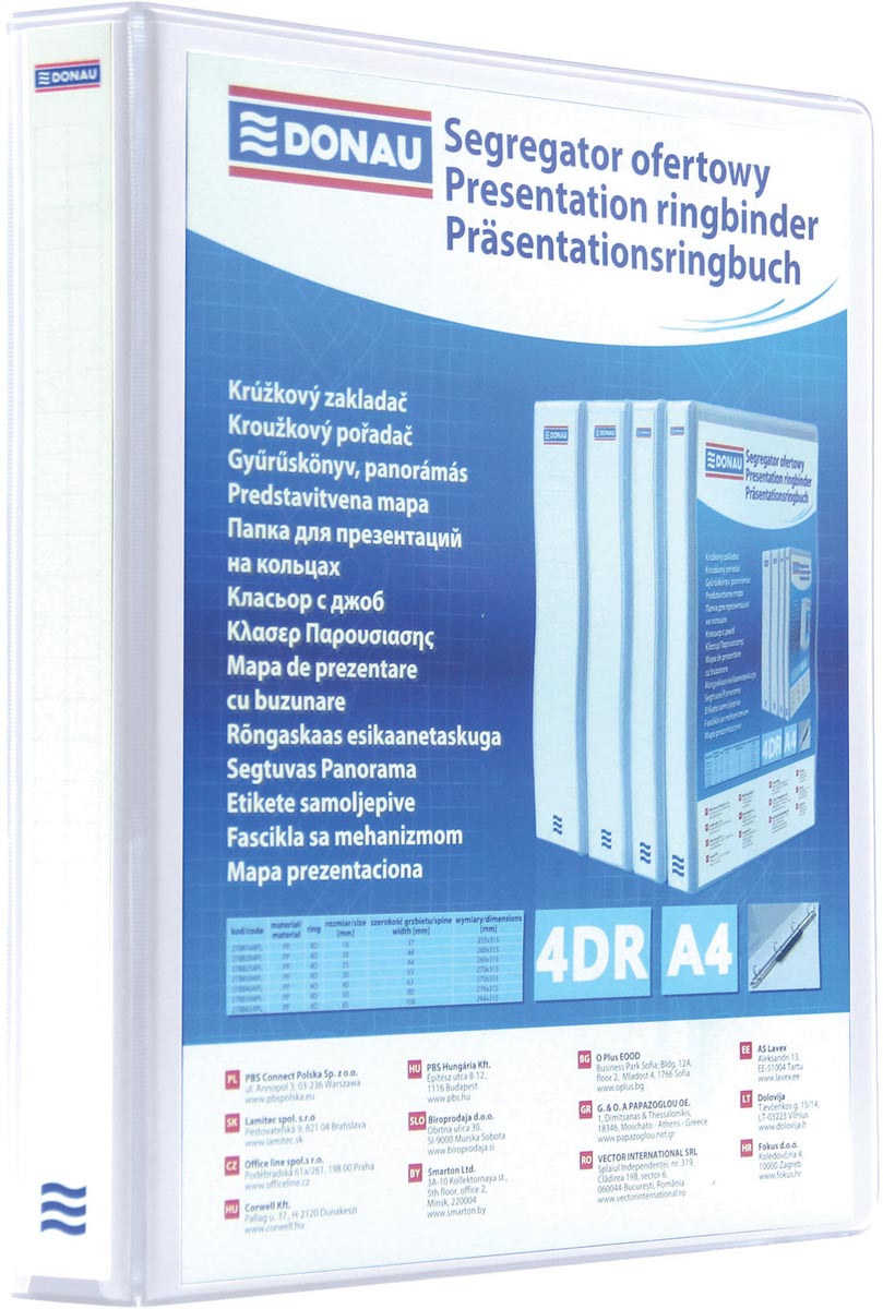 DONAU personaliseerbare ringmap, PP, ft A4, 4 D-ringen van 50 mm, wit