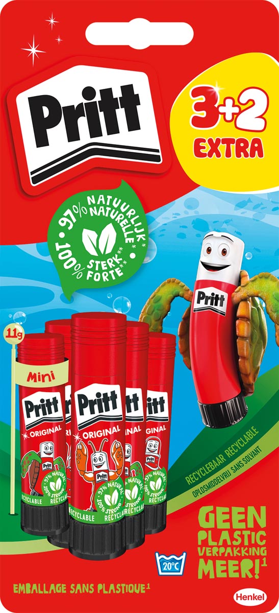 Pritt Original plakstift, 11 g, 3 + 2 gratis, op blister Pritt Original plakstift, 11 g, 3 + 2 gratis, op blister