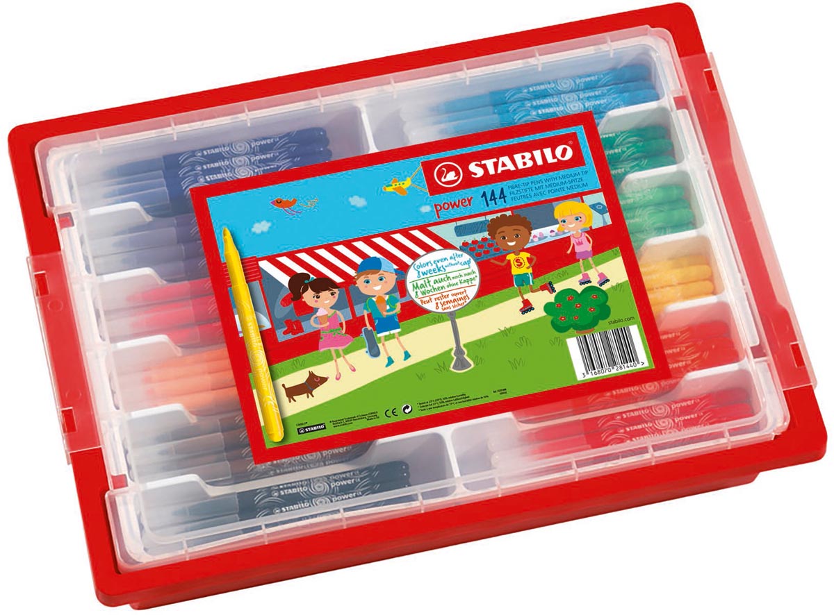 STABILO power viltstift, classpack van 144 stuks in geassorteerde kleuren