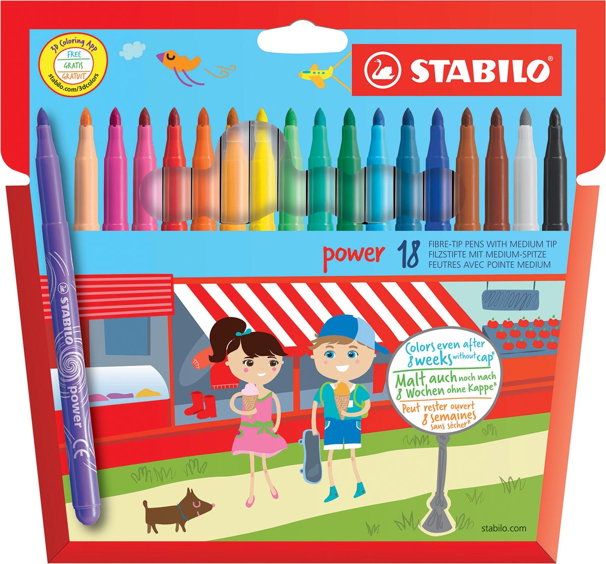 STABILO power viltstift, etui van 18 stuks in geassorteerde kleuren afbeelding