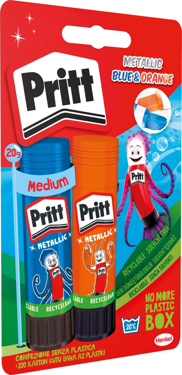 Pritt Metallic Blue & Orange plakstift, 20 g, 2 stuks, op blister Pritt Metallic Blue & Orange plakstift, 20 g, 2 stuks, op blister