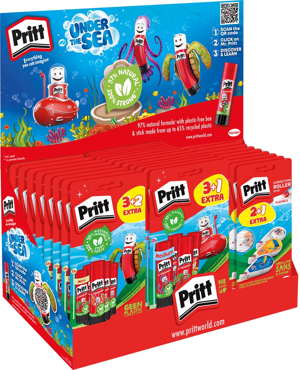 Pritt plakstiften en correctierollers, display van 23 stuks