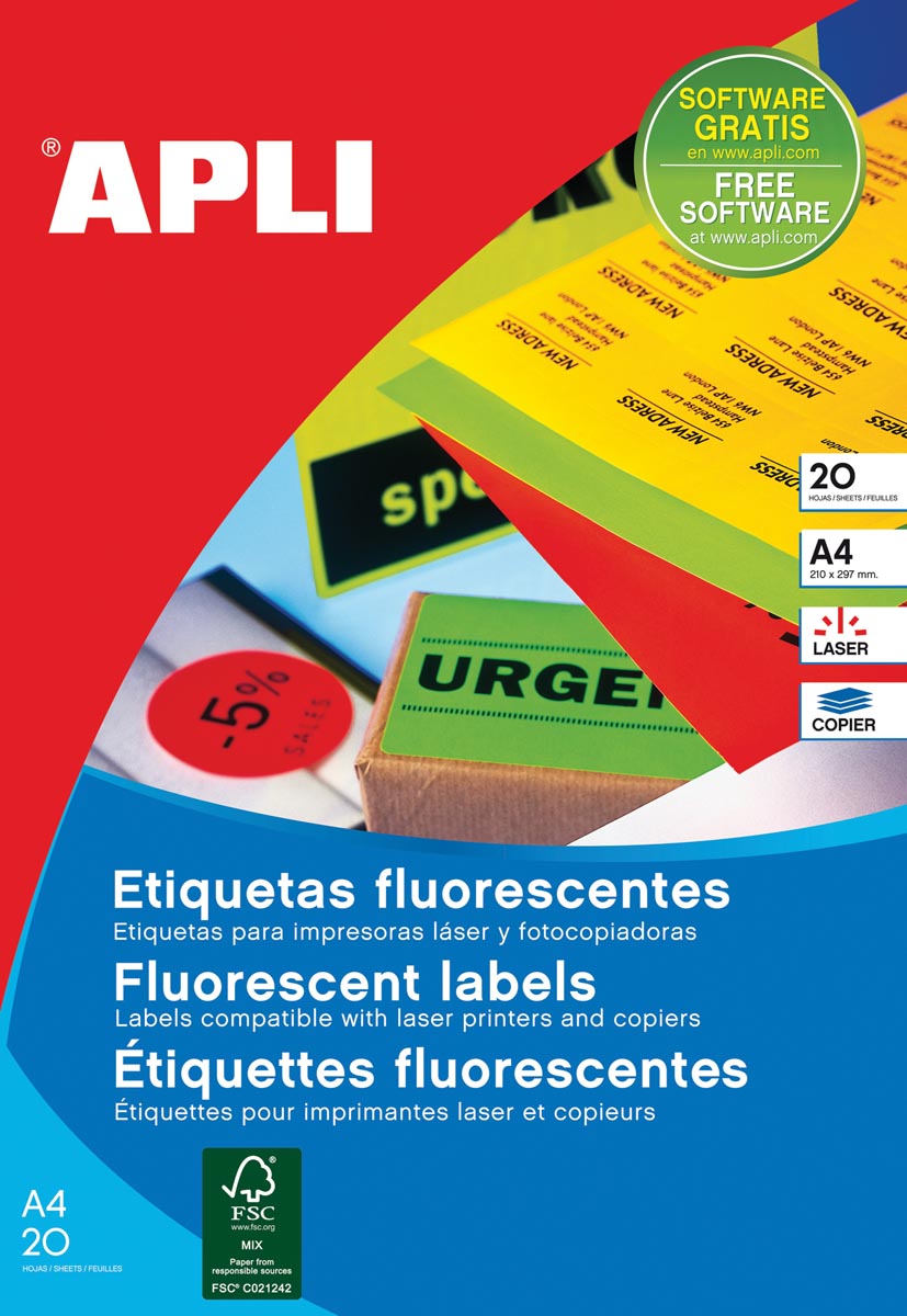 Apli fluo etiketten 210 x 297 mm (b x h) geel