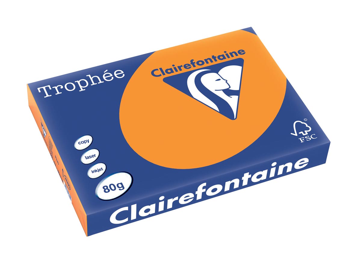 Clairefontaine Trophée Pastel, gekleurd papier, A3, 80 g, 500 vel, fluo oranje afbeelding