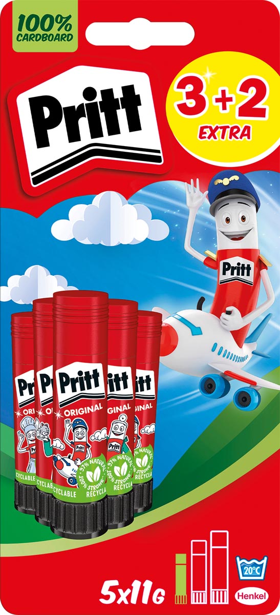 Pritt Original plakstift, 11 g, 3 + 2 gratis, op blister Pritt Original plakstift, 11 g, 3 + 2 gratis, op blister