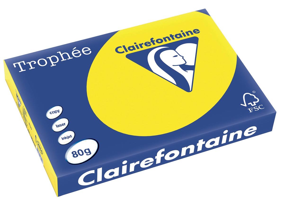 Clairefontaine Trophée Pastel, gekleurd papier, A3, 80 g, 500 vel, fluogeel afbeelding