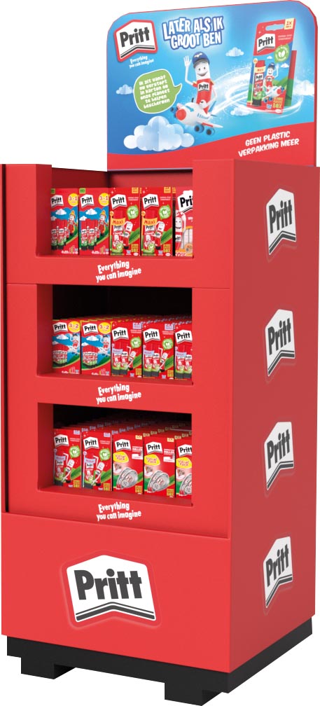 Pritt plakstiften, correctierollers en kneedlijm Buddies, display van 164 stuks Pritt plakstiften, correctierollers en kneedlijm Buddies, display van 164 stuks