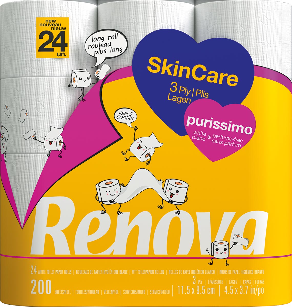 Renova Purissimo toiletpapier, 3-laags, 200 vellen, pak van 24 rollen Renova Purissimo toiletpapier, 3-laags, 200 vellen, pak van 24 rollen