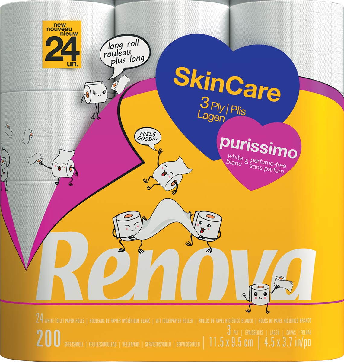 Renova Purissimo toiletpapier, 3-laags, 200 vellen, pak van 24 rollen afbeelding