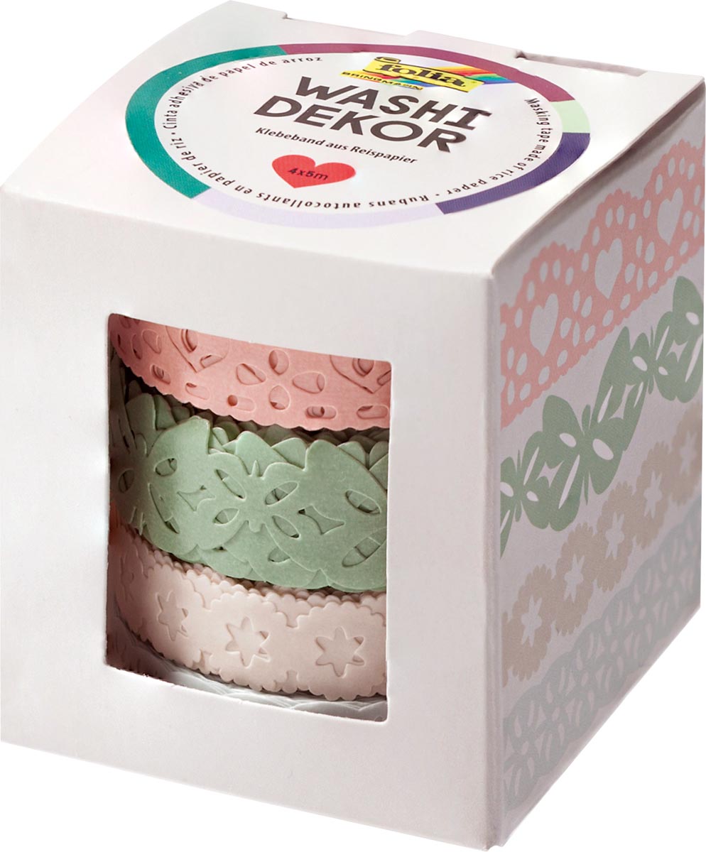Folia washi tape kant pastel, pak met 4 stuks Folia washi tape kant pastel, pak met 4 stuks