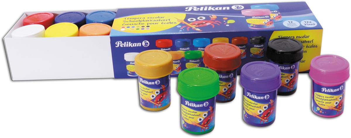 Pelikan schoolplakkaatverf 741/12, doos met 12 potjes van 20 ml Pelikan schoolplakkaatverf 741/12, doos met 12 potjes van 20 ml