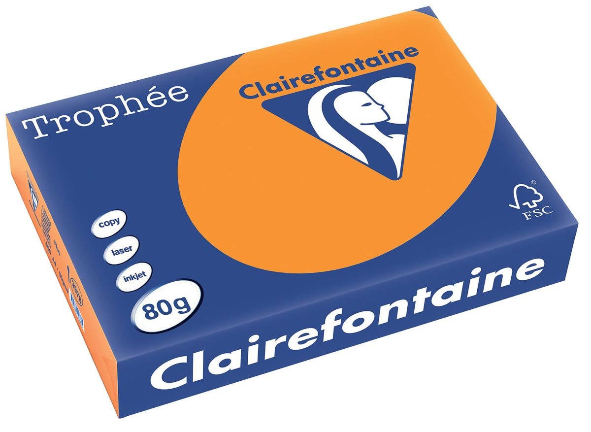 Clairefontaine Trophée Intens, gekleurd papier, A4, 80 g, 500 vel, fluo oranje afbeelding