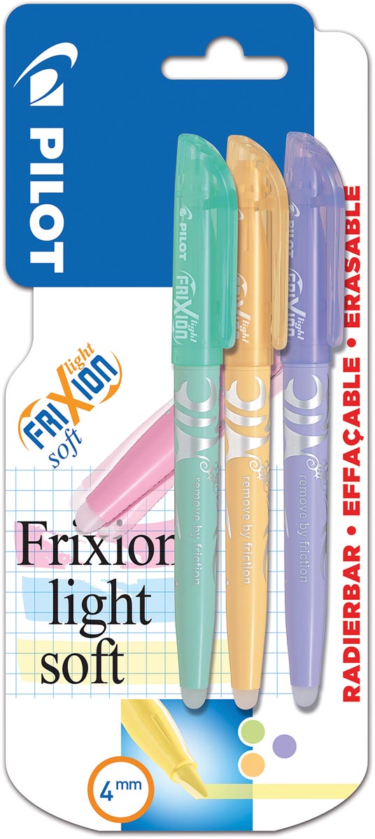 Pilot markeerstift Frixion Light Soft, blister van 3 stuks in geassorteerde kleuren