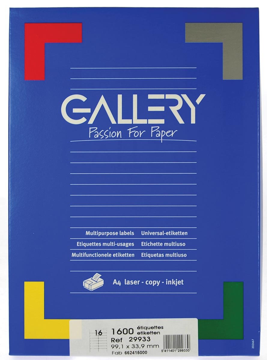 Gallery witte etiketten ft 99,1 x 33,9 mm (b x h), ronde hoeken, doos van 1.600 etiketten afbeelding