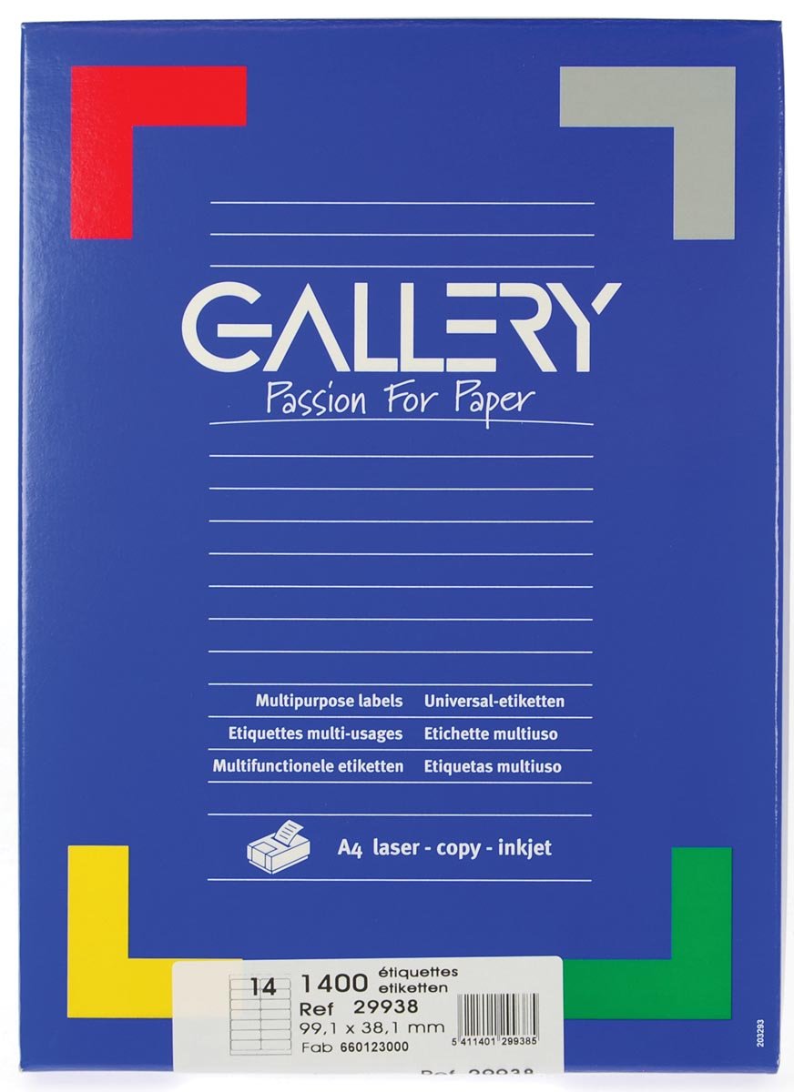 Gallery witte etiketten ft 99,1 x 38,1 mm (b x h), ronde hoeken, doos van 1.400 etiketten