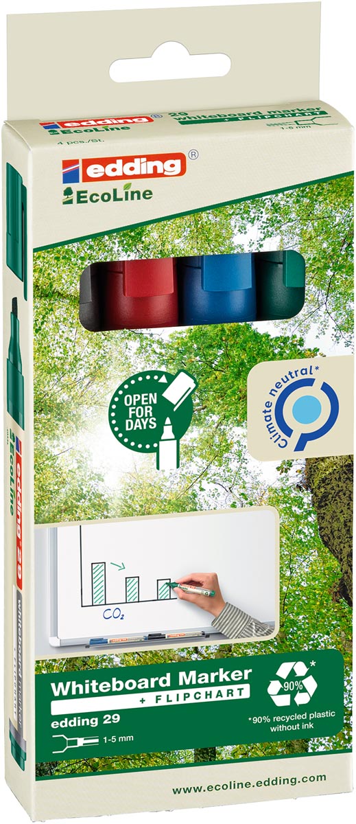 Edding whiteboardmarker Ecoline e-29 set van 4, assorti Edding whiteboardmarker Ecoline e-29 set van 4, assorti