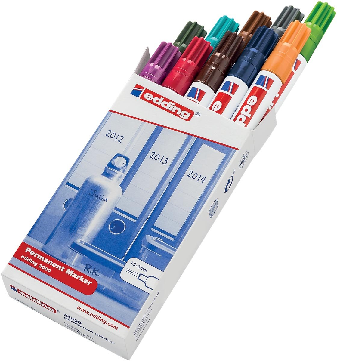 Edding permanent marker 3000, doos met 10 stuks in geassorteerde kleuren afbeelding
