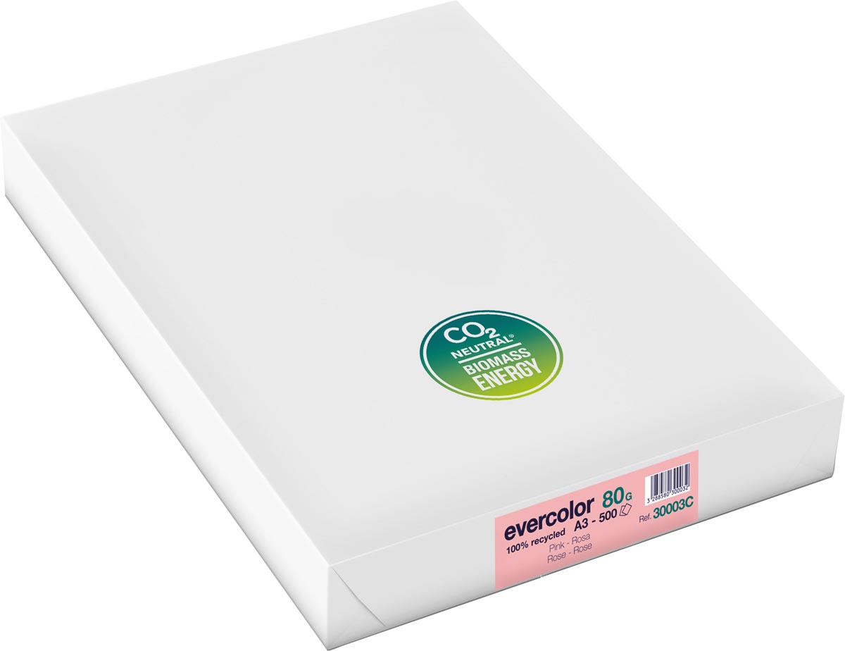 Clairefontaine Evercolor gekleurd gerecycleerd papier, A3, 80 g, 500 vel, roze afbeelding
