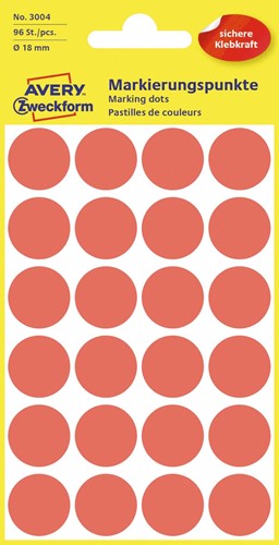 Avery Ronde etiketten diameter 18 mm, rood, 96 stuks