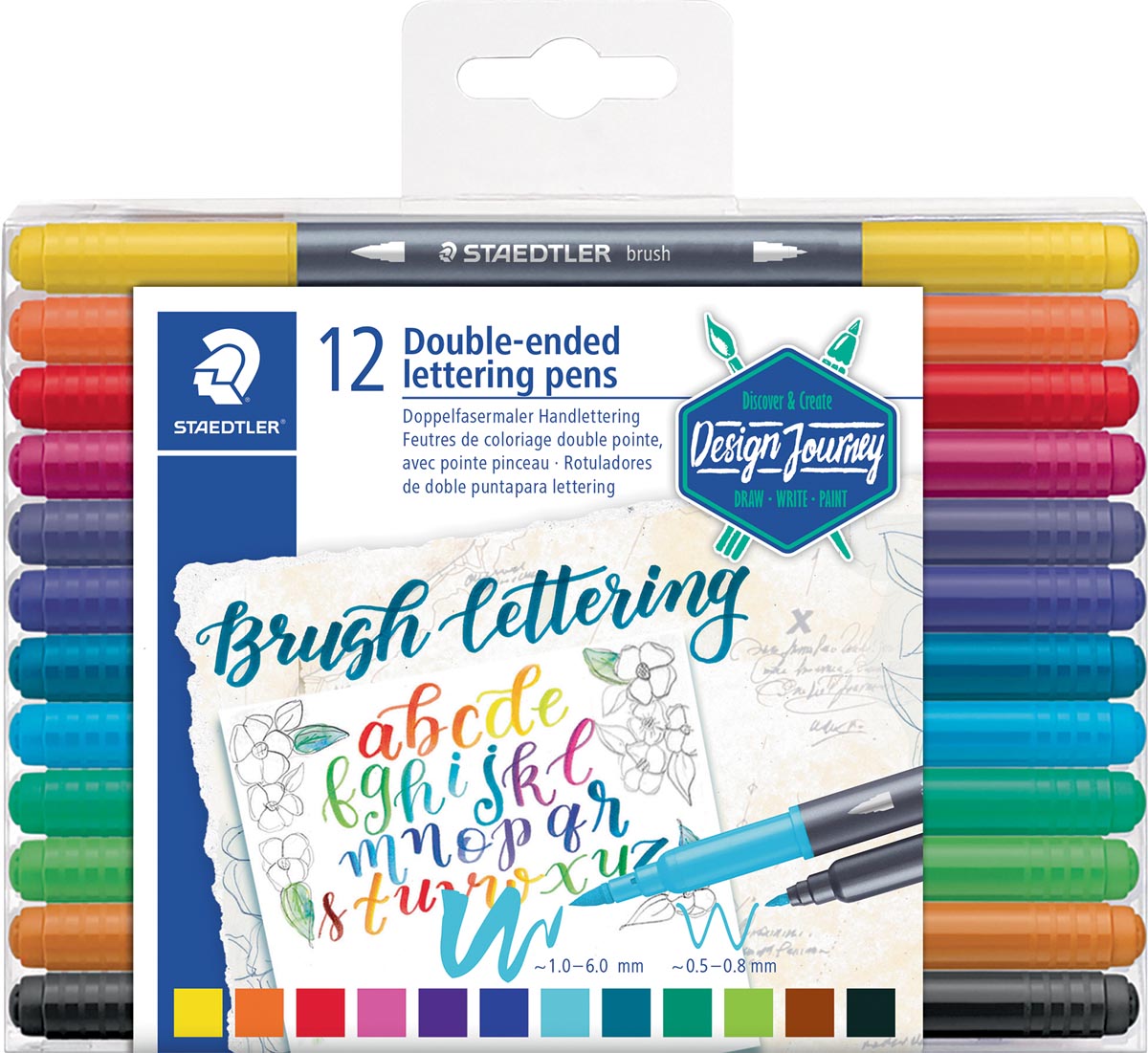 Staedtler brushpen Brush letter duo, doos van 12 stuks in geassorteerde kleuren afbeelding
