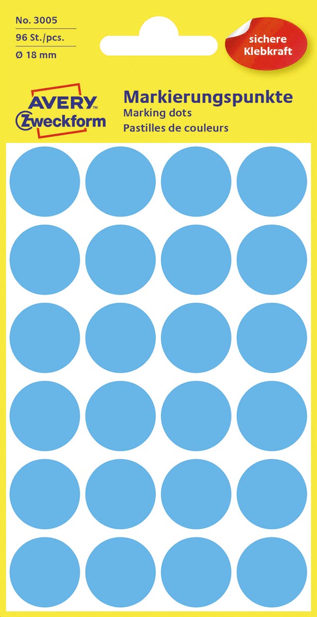Avery Ronde etiketten diameter 18 mm, blauw, 96 stuks afbeelding